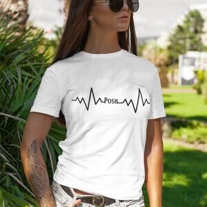 HANDMADE Posh Heartbeat Custom White Short Sleeve Graphic T-Shirt‎ Size XL